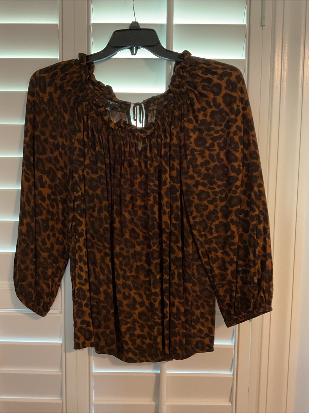 Talbots Brown and Black Leopard Print Peasant Blouse